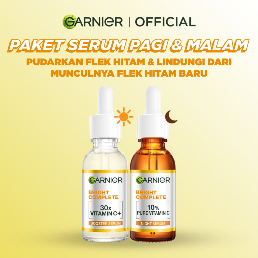GARNIER Paket Skincare Isi 2 Vitamin C Day Serum & Night Serum 30 ml Tone Up Serum Mencerahkan Wajah