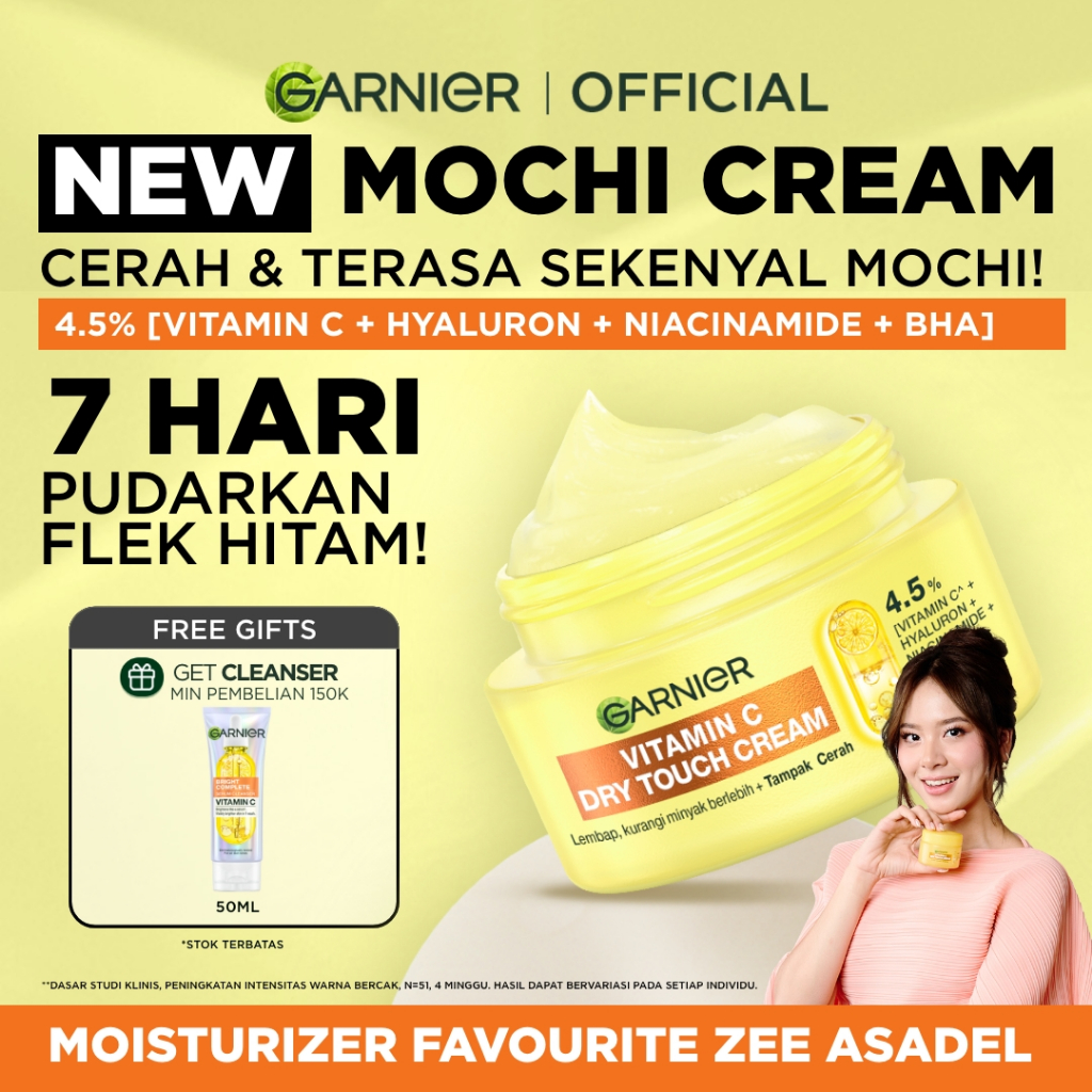 GARNIER Mochi Dry Touch Cream 50ML Moisturizer Pelembab Wajah 4.5% Vitamin C / Niacinamide / Salicyl