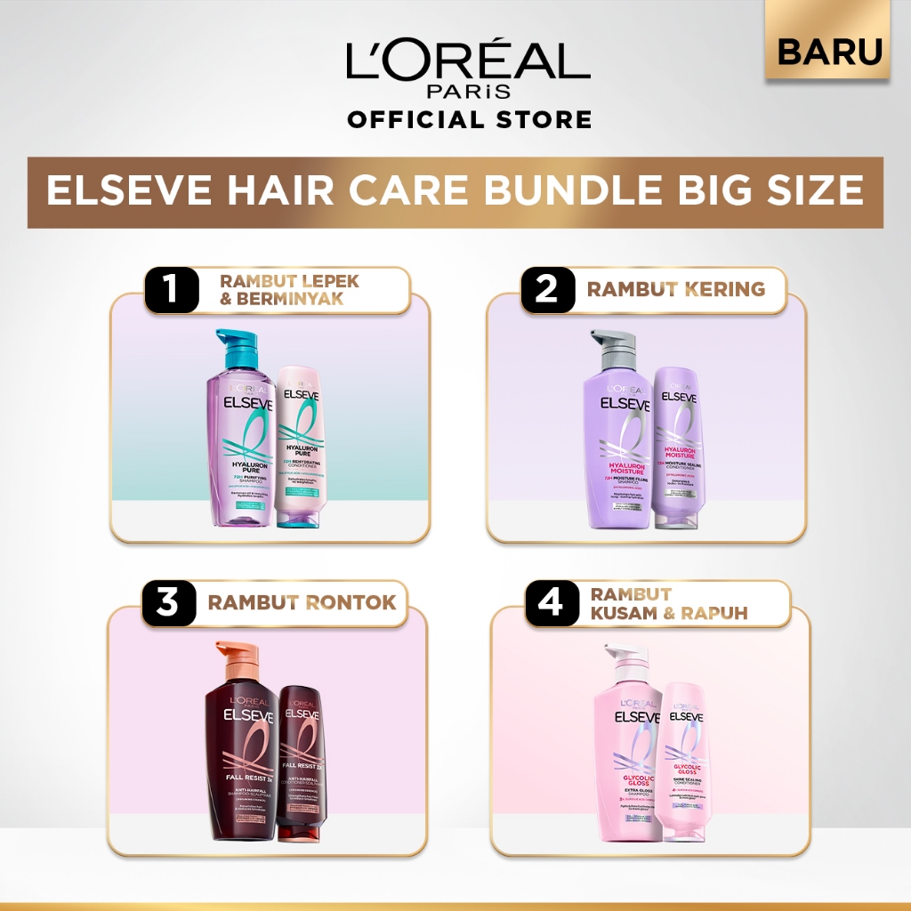[PAKET HEMAT 2PCS] Elseve Hair Care Shampoo + Conditioner | Perawatan Rambut Kering, Rontok, Rusak, 