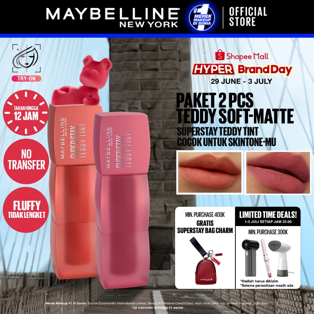 MAYBELLINE OFFICIAL Paket Ombre Superstay Teddy Tint Nudes 2 pcs - Soft Matte Tahan 12 Jam Ombre Set