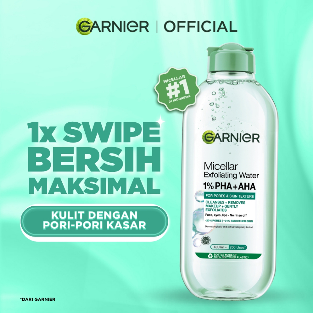[NEW LAUNCH] Garnier Micellar Water Peeling Exfoliating 1% AHA + PHA - 400ml Skincare Pembersih Waja