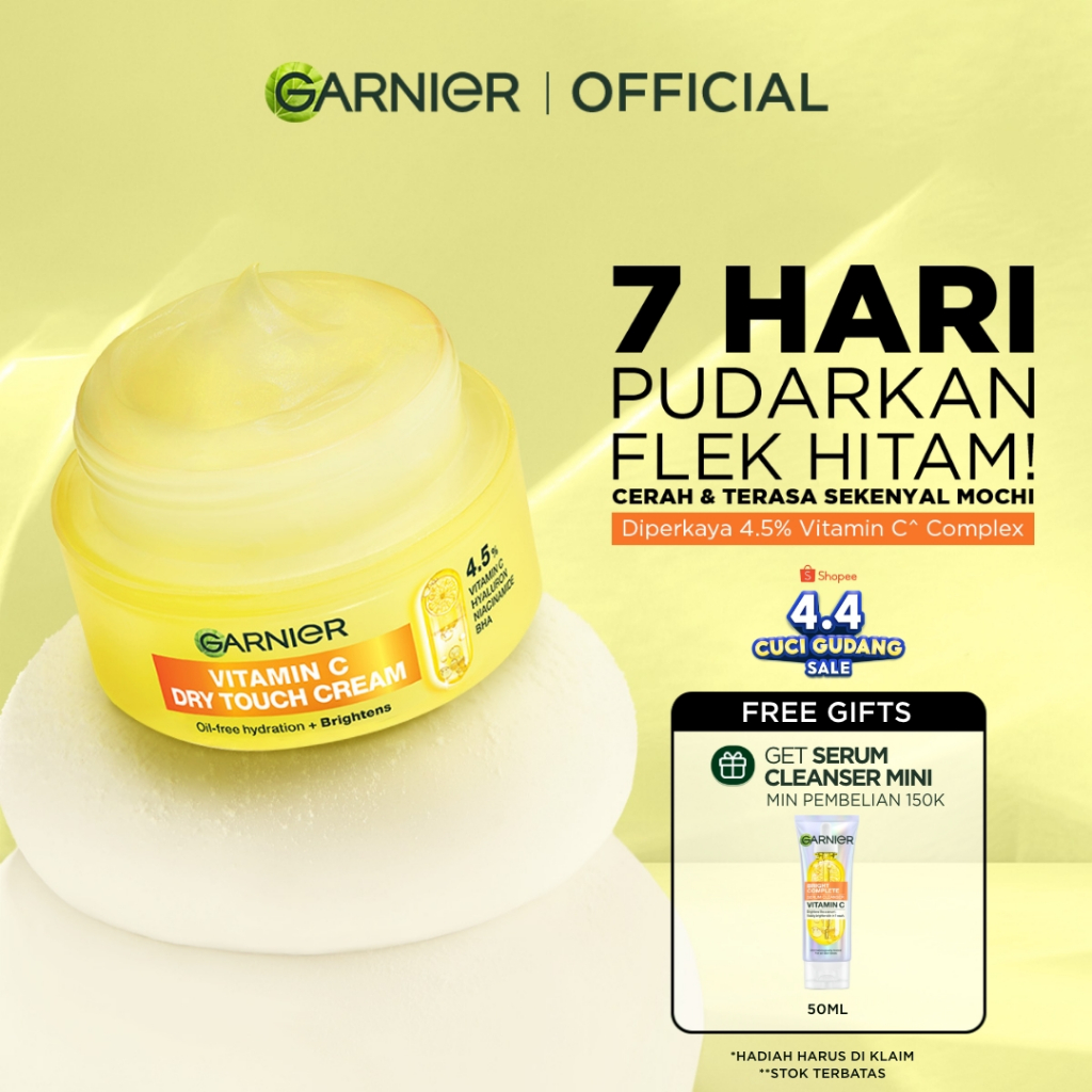 [HOT 4.4 SALE] GARNIER Mochi Dry Touch Cream 50ML Moisturizer Pelembab Wajah 4.5% Vitamin C / Niacin