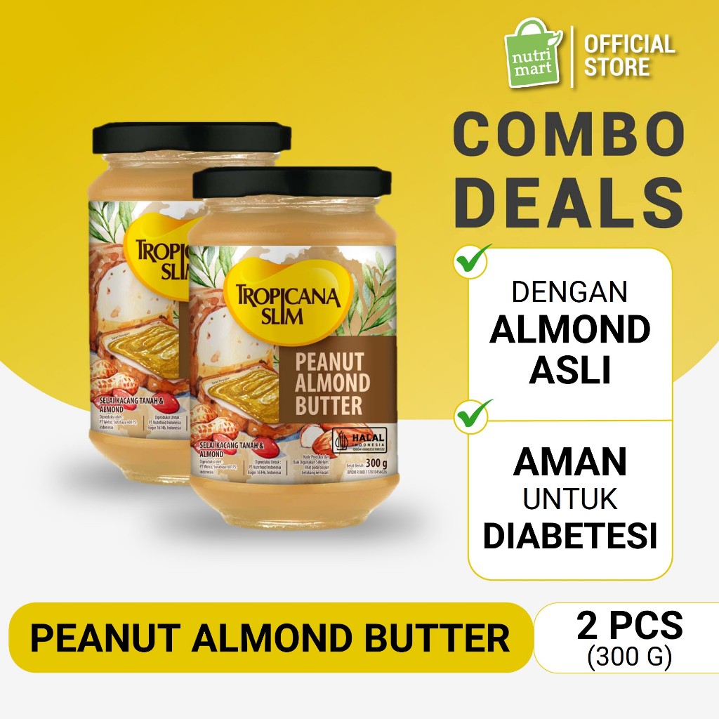 Twin Pack - Tropicana Slim Peanut Almond Butter Spread Jam 300 gram - Selai Kacang Almond Nikmat Tan