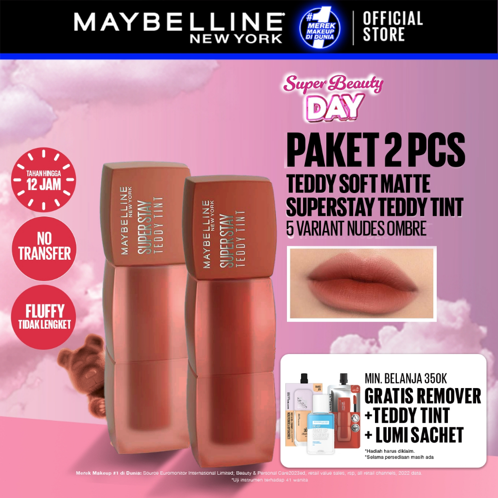 MAYBELLINE OFFICIAL Paket Ombre Superstay Teddy Tint Nudes 2 pcs - Soft Matte Tahan 12 Jam Ombre Set