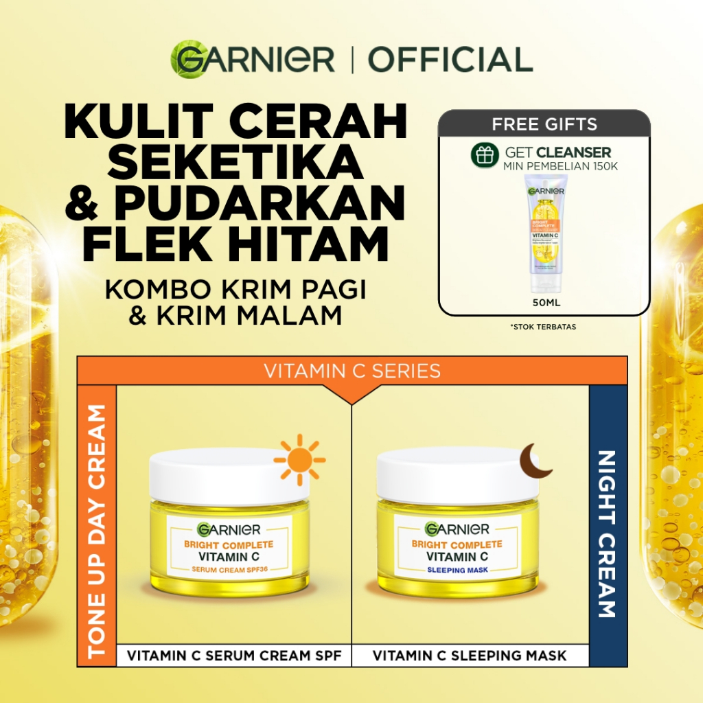GARNIER Bright Complete Vitamin C Simple Set Day Cream & Night Cream 50 ml Krim Siang & Krim Malam M