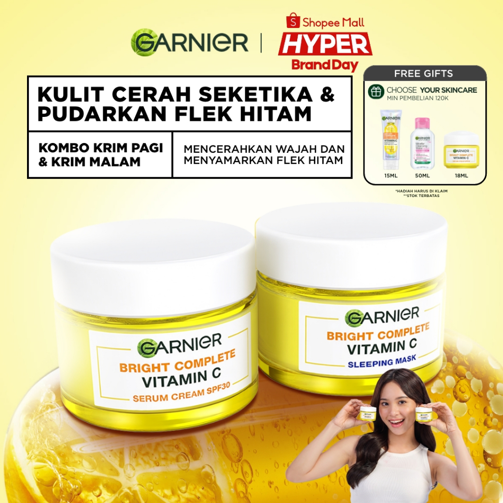 GARNIER Bright Complete Vitamin C Simple Set Day Cream & Night Cream 50 ml Krim Siang & Krim Malam M