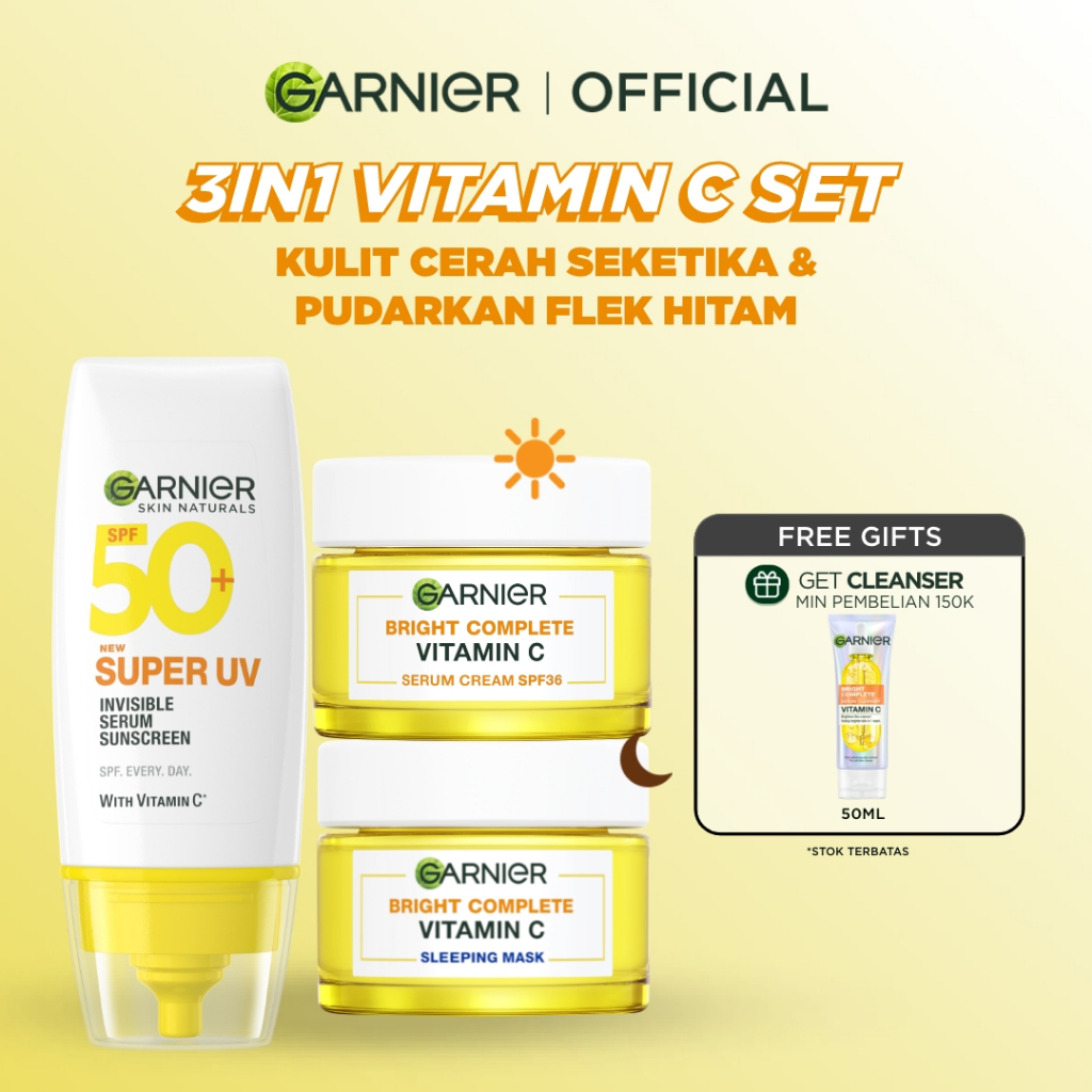 [PAKET HEMAT ISI 3] GARNIER Paket Skincare 1 set lengkap Complete Kit Vitamin C Day Cream 50ml + Nig