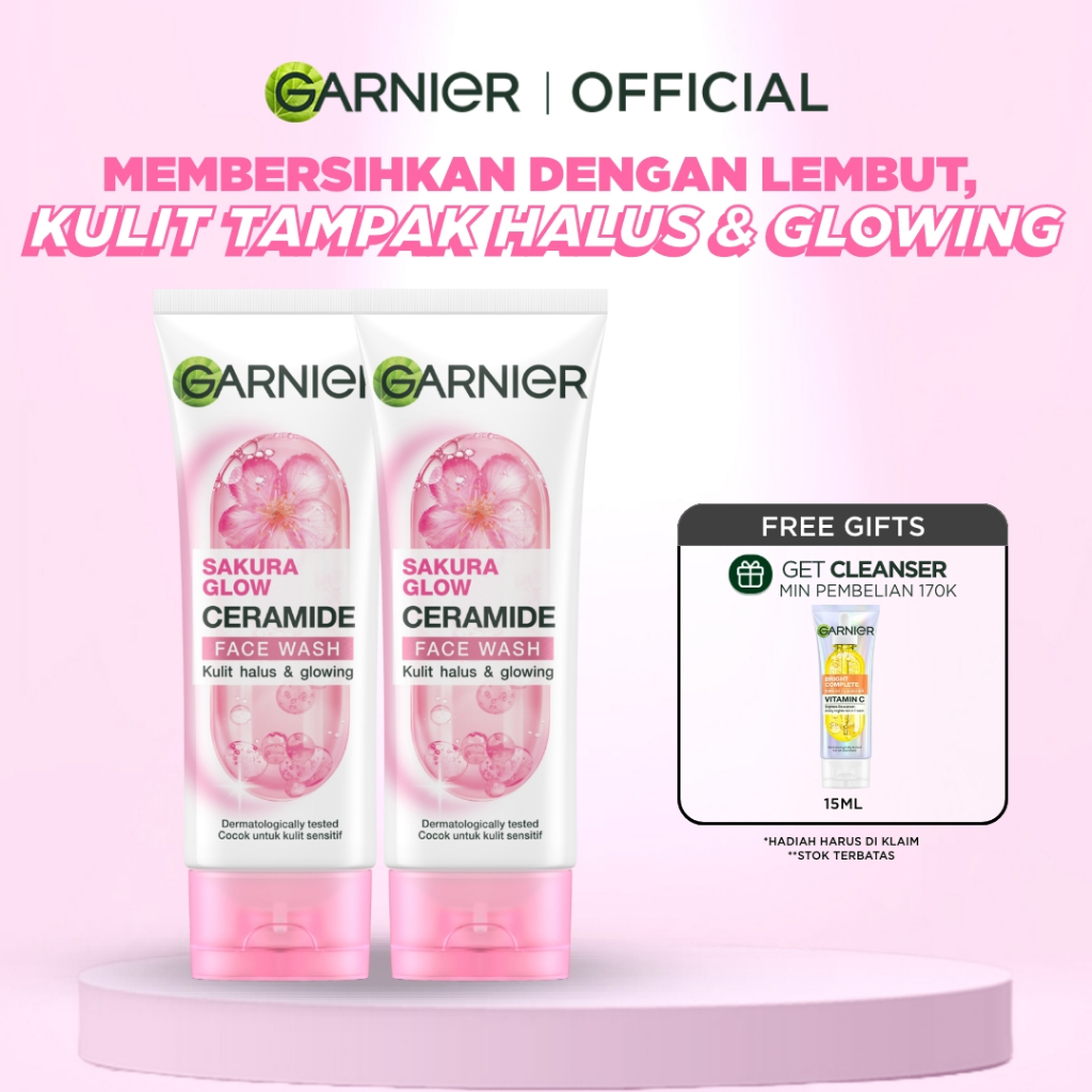 [PAKET HEMAT ISI 2] GARNIER Facial Wash Sakura Glow Ceramide Skin Barrier 100ml Skincare Pembersih W