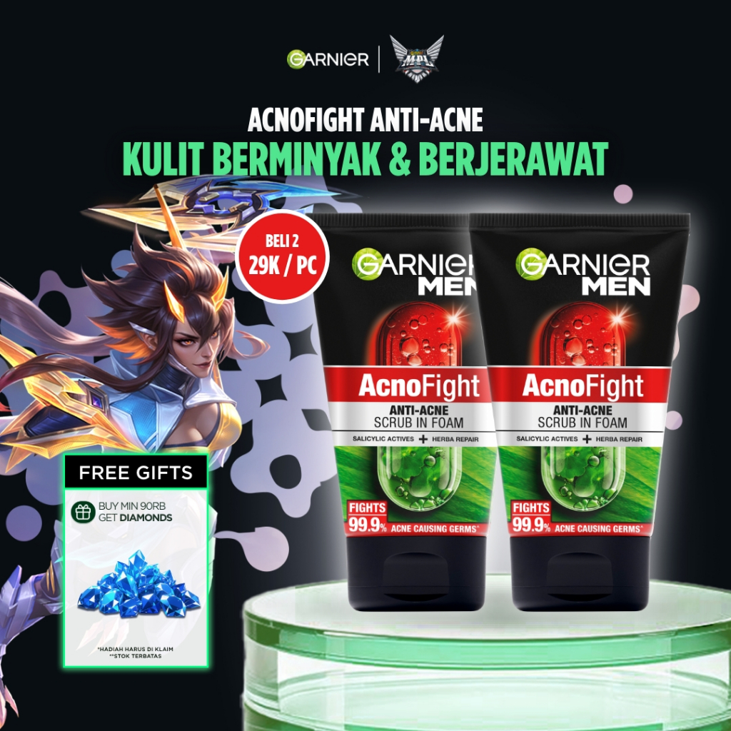 GARNIER Men Facial Wash ISI 2 Acno Fight Anti-Acne Scrub In Foam Skin Care 100ml Salicylic Actives +