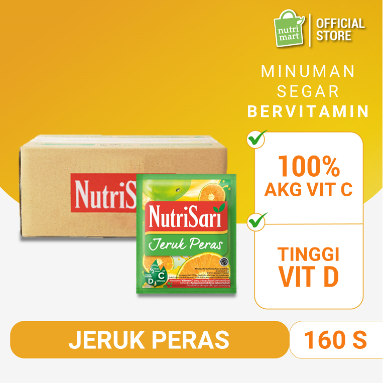 NutriSari Jeruk Peras (1 Carton / 160 Sch) - Minuman Sari Buah Asli dengan 100% AKG Vitamin C