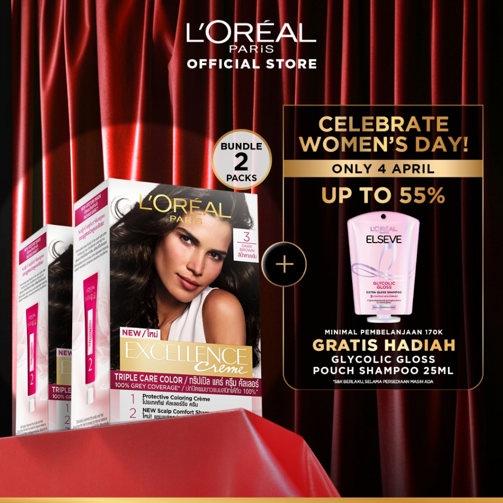 L'Oreal Paris Excellence Creme Hair Color 3 Natural Dark Brown [Pewarna Rambut Permanen] x 2 pcs