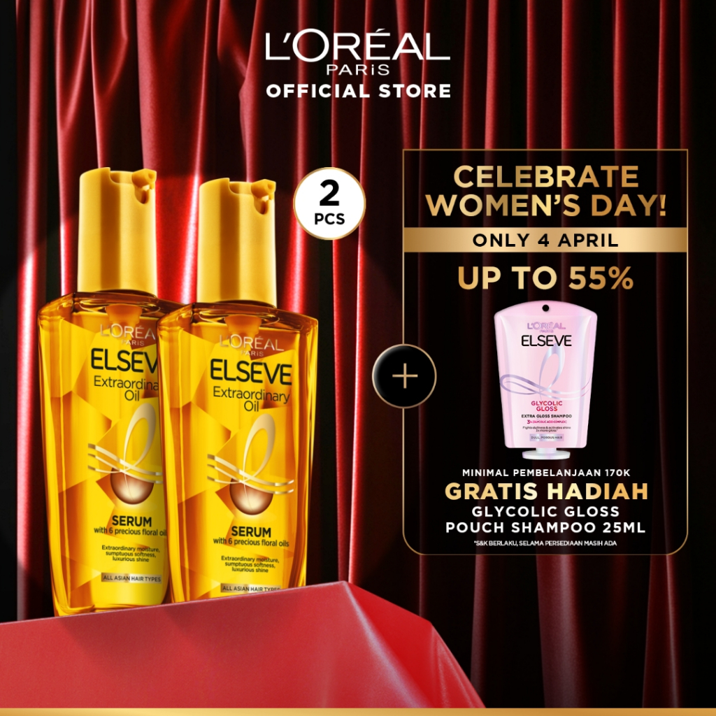 [PAKET HEMAT ISI 2] L'Oreal Paris Elseve Extraordinary Oil Gold Hair Treatment Serum 100mlx2Pcs - Ra