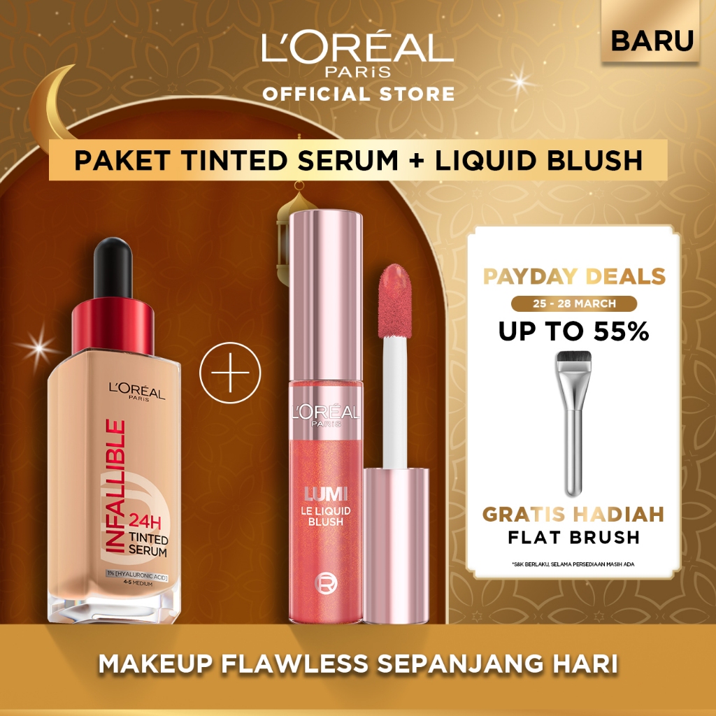 L'Oreal Paket Tinted Serum Foundation + Lumi Le Liquid Blush |Memberikan Hasil Kulit Glowing dengan 