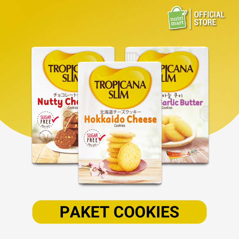 Paket Cookies Sehat Tropicana Slim - Nutty Chocolate , Hokkaido Cheese, Korean Gailic Butter - Snack