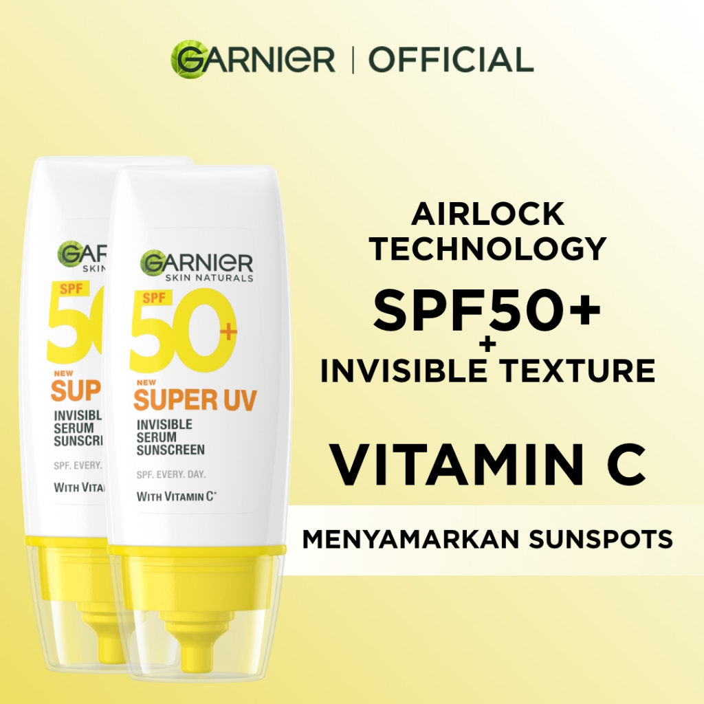(PAKET HEMAT ISI 2) GARNIER Super UV Invisible Serum Sunscreen SPF 50+ PA++++ Vitamin C Skincare - 3