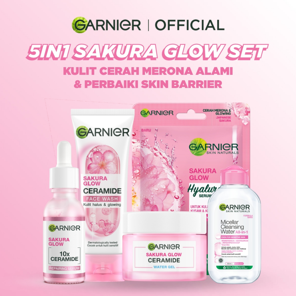 GARNIER Paket Skincare 1 Set Lengkap Sakura Glow Ceramide Skin Barrier Complete Set Hydrating | Seru