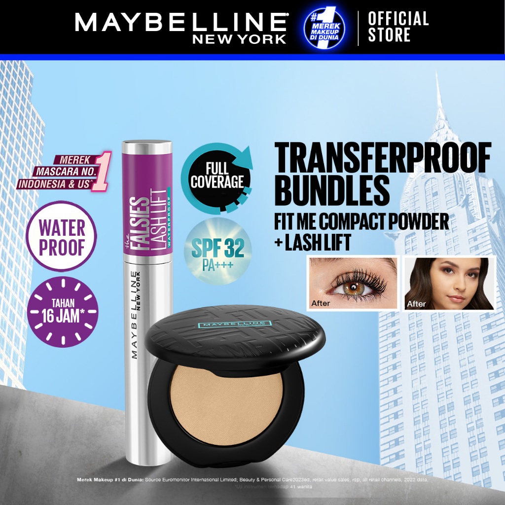 MAYBELLINE The Falsies Lash Lift  + Maybelline Fit Me 12-Hour Oil Control Powder Make Up 120