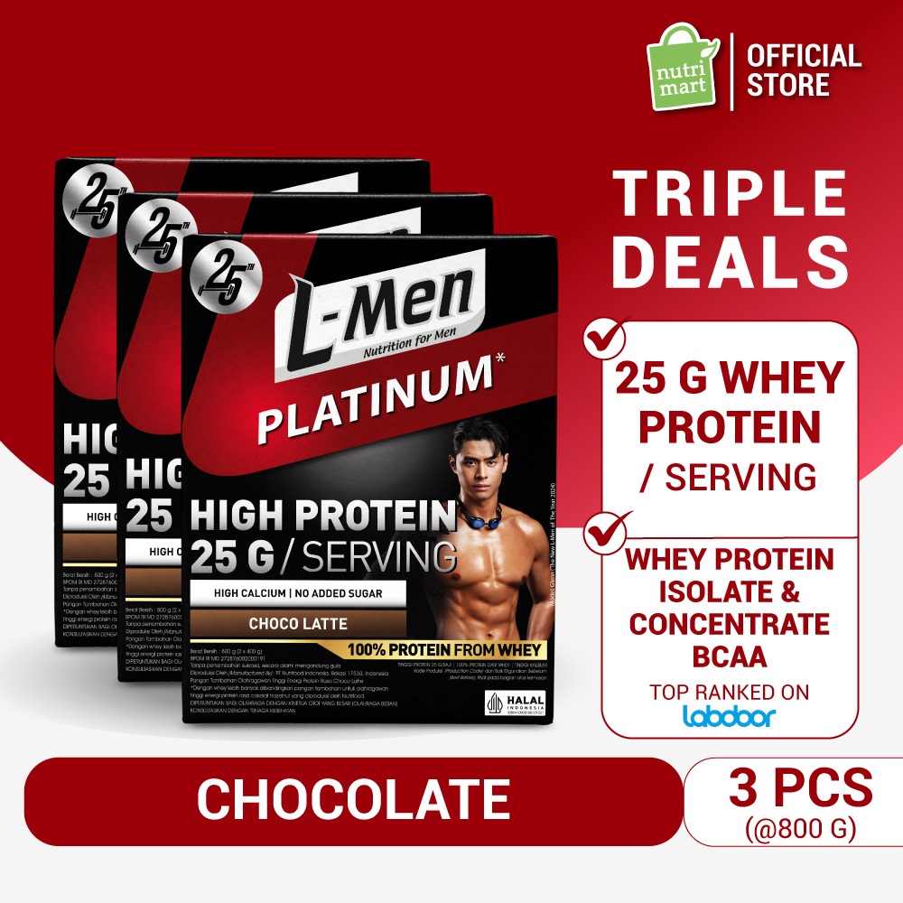 Triple Pack - L-Men Platinum Refill Choco Latte 5,3 lbs / 2,4 kg - High Quality Protein 25g/Serving 