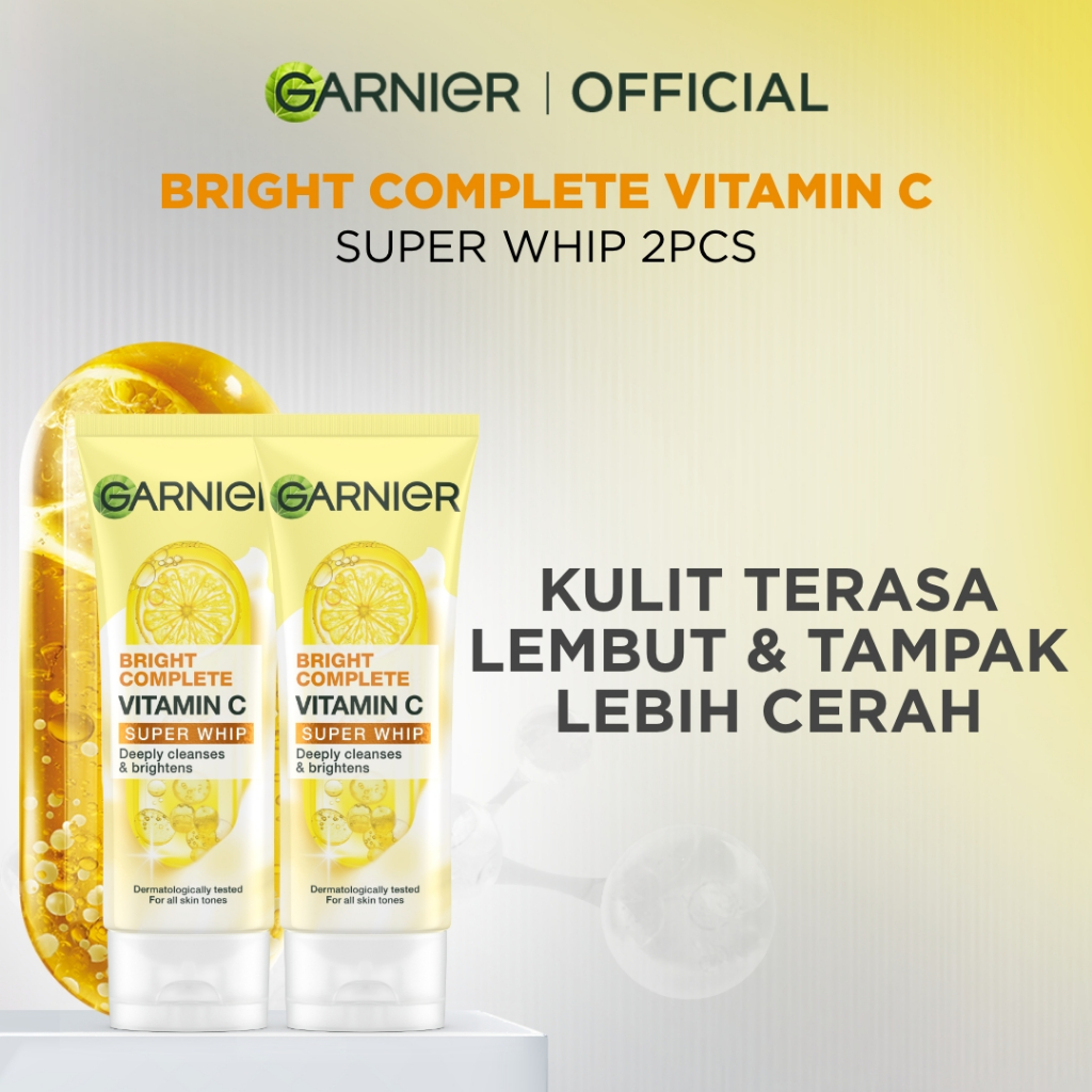 [PAKET HEMAT ISI 2] GARNIER Facial Wash Bright Complete Vitamin C Super Whip Foam Face Wash 100ml | 