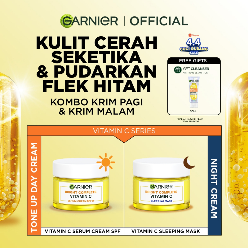 [HOT 4.4 SALE] GARNIER Bright Complete Vitamin C Simple Set Day Cream & Night Cream 50 ml Krim Siang