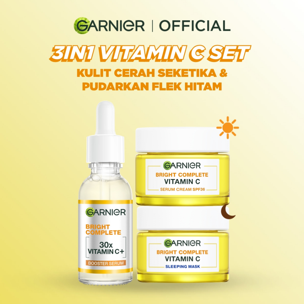 GARNIER Paket Skincare 1 Set Lengkap Vitamin C Brightening Daily Set Serum & Cream| Day Cream 50 ml 