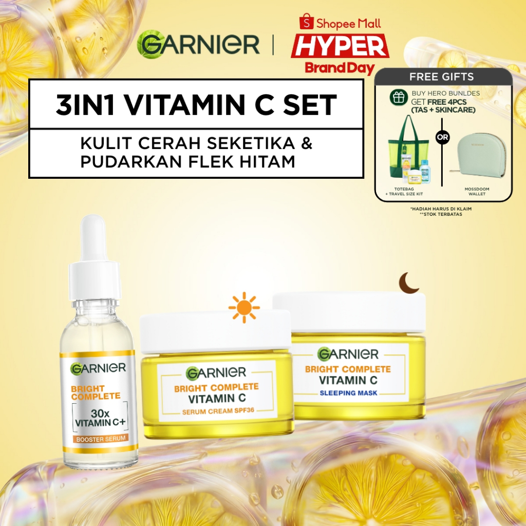 GARNIER Paket Skincare 1 Set Lengkap Vitamin C Brightening Daily Set Serum & Cream| Day Cream 50 ml 
