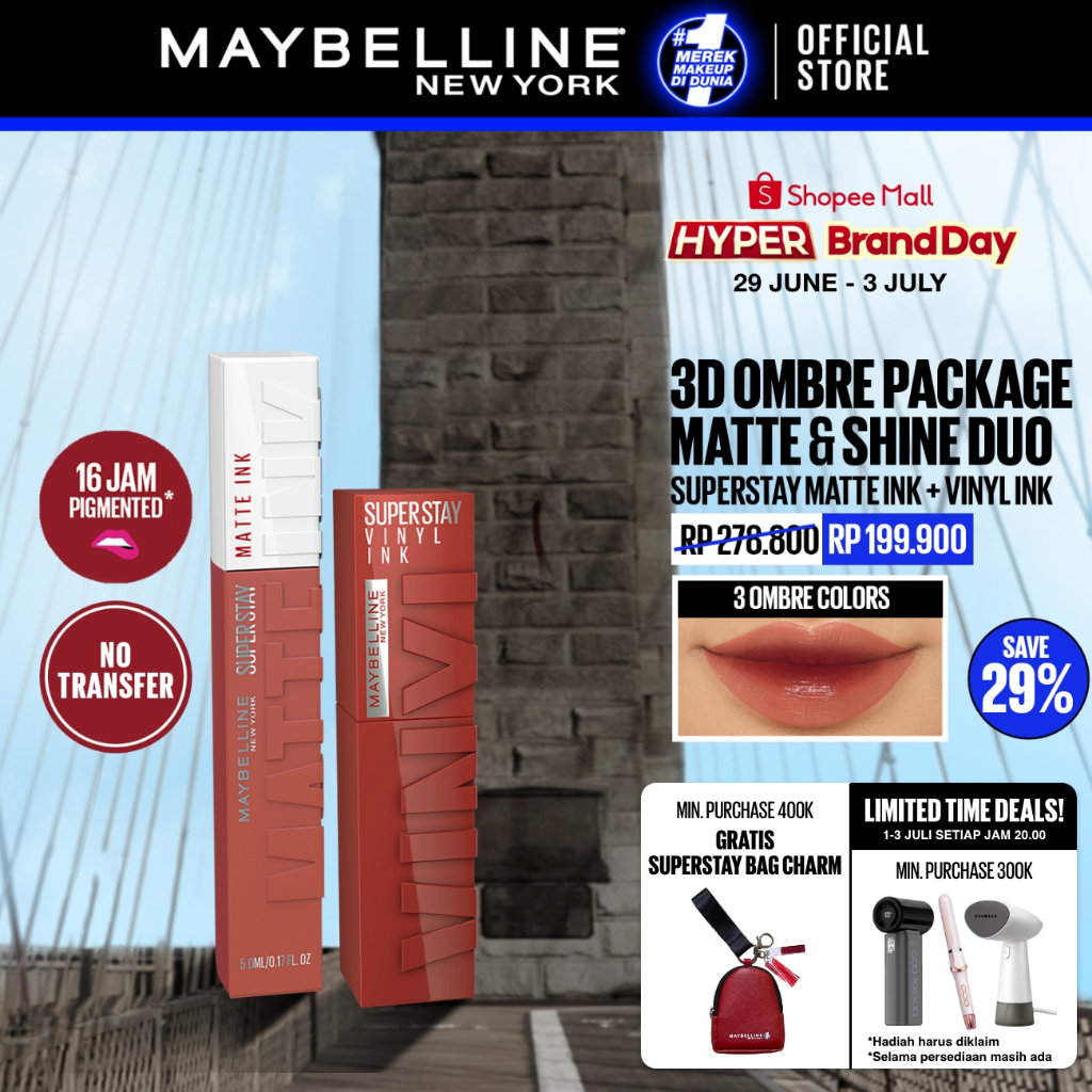 MAYBELLINE OFFICIAL 3D Ombre Lip Packages : Matte & Shine Duo (Superstay Matte Ink + Superstay Vinyl
