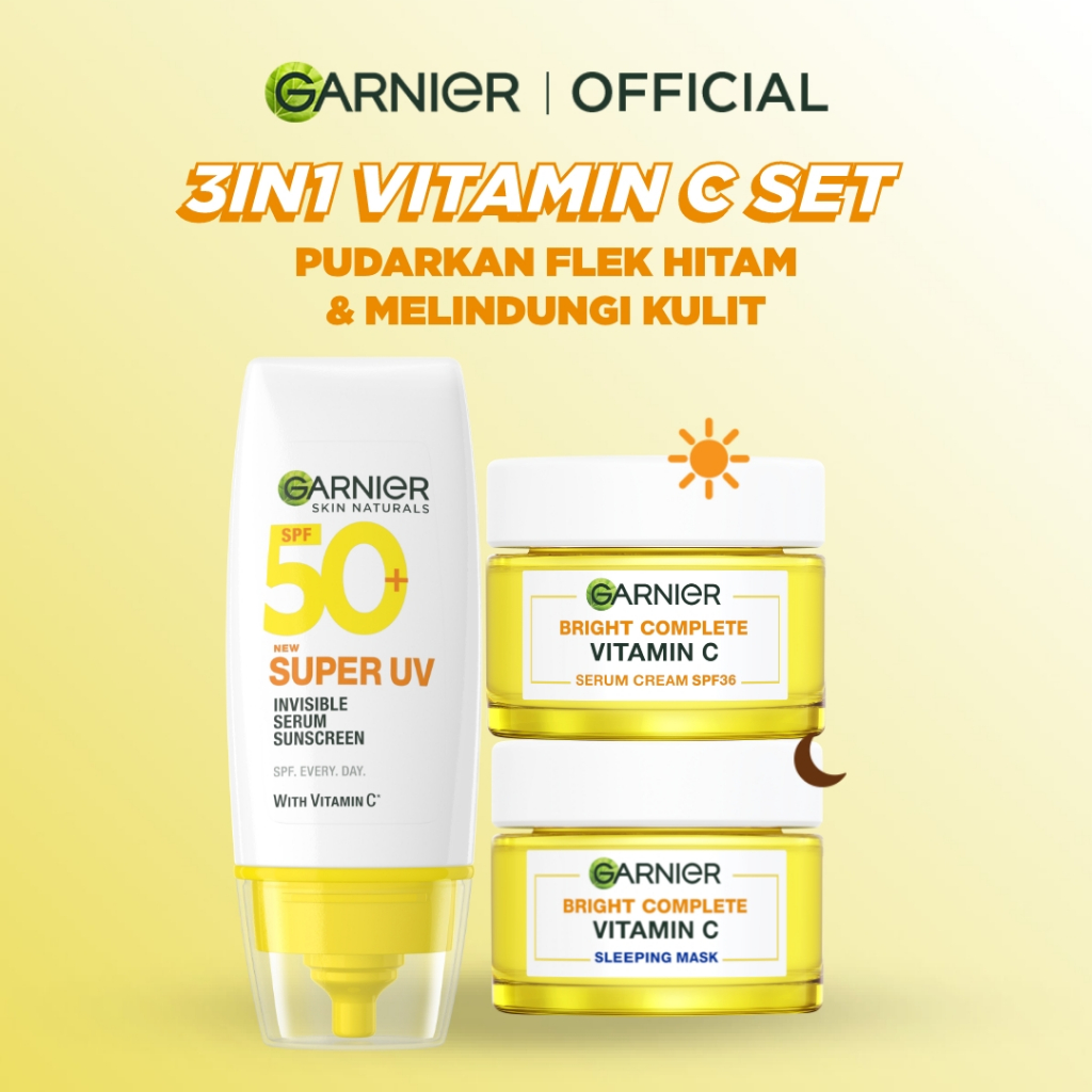 [PAKET HEMAT ISI 3] GARNIER Paket Skincare 1 set lengkap Complete Kit Vitamin C Day Cream 50ml + Nig