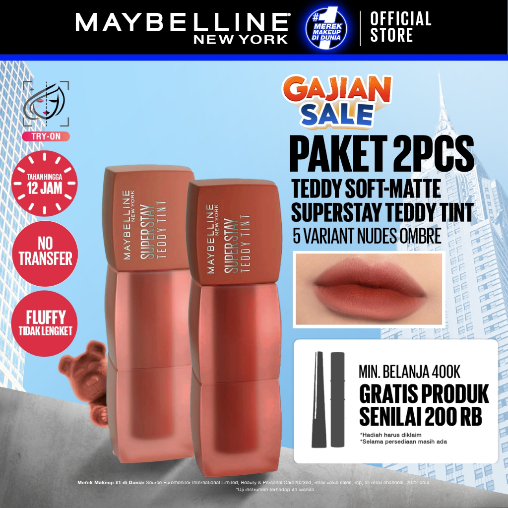 MAYBELLINE OFFICIAL Paket Ombre Superstay Teddy Tint Nudes 2 pcs - Soft Matte Tahan 12 Jam Ombre Set