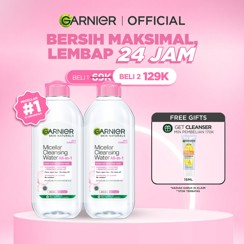 [HOT SALE] GARNIER ISI 2 Micellar Water Pink 400ml Skincare Cleansing - Pembersih Wajah & Make up un