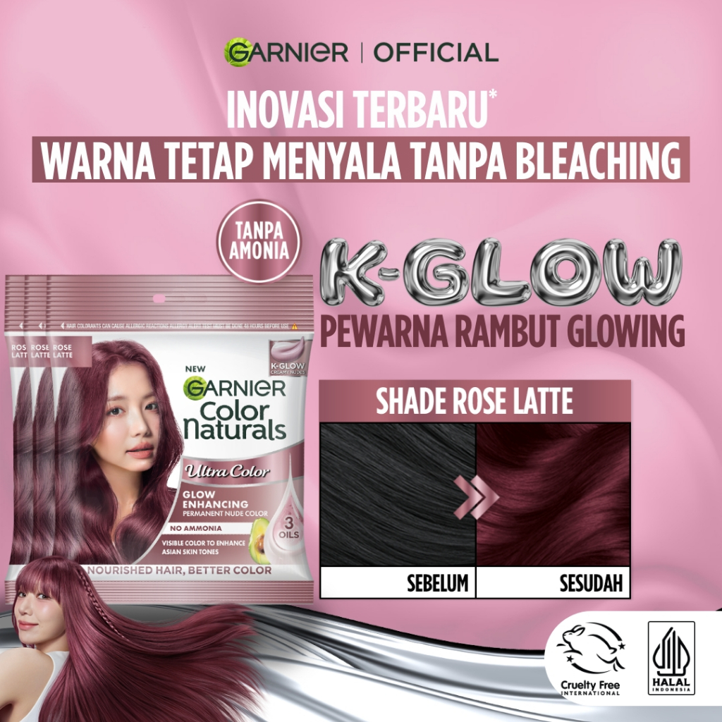 [BARU] GARNIER Hair Colour ISI 3 Sachet 20ml K-Glow Korea Pewarna Rambut Permanen SEMUA WARNA | Cat 