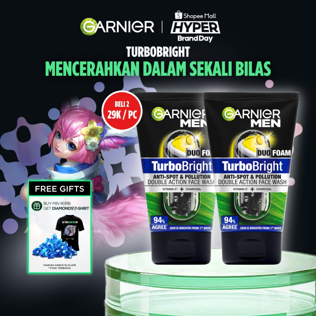 [PAKET HEMAT ISI 2] GARNIER Men Facial Wash Turbo Bright Super Duo Foam Skincare 100ml Sabun Cuci Mu