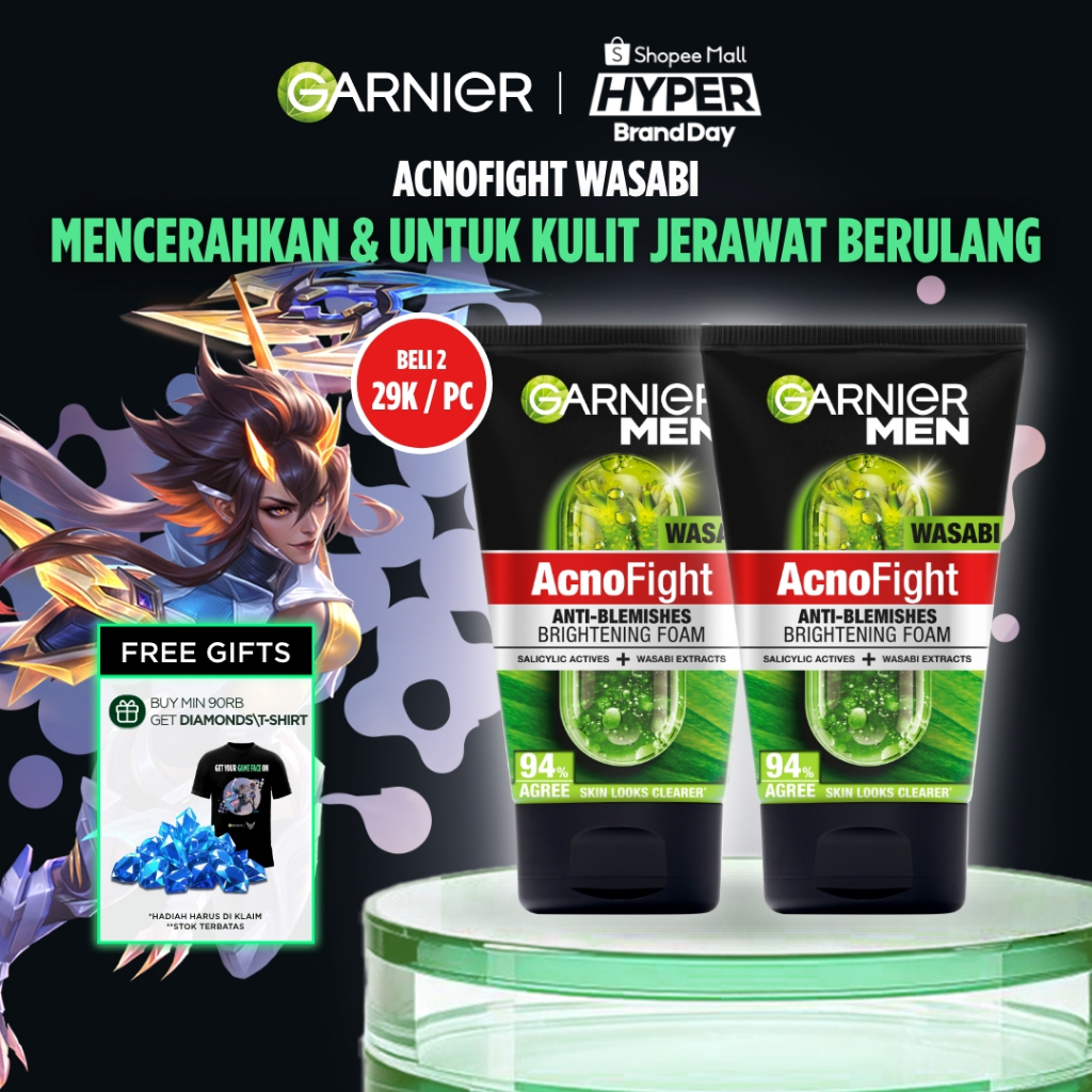[PAKET HEMAT ISI 2] GARNIER Men Facial Wash Acno Fight Wasabi Anti-Bacteria Brightening Skincare 100