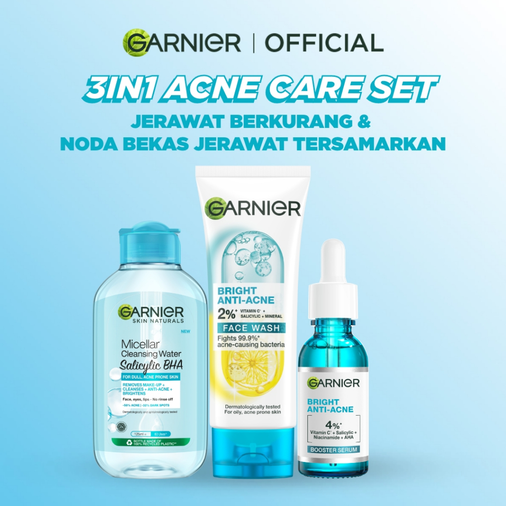 Paket Skincare Garnier Bright Complete Anti Acne Complete Set Untuk Maksimal  Lawan Jerawat dan Beka