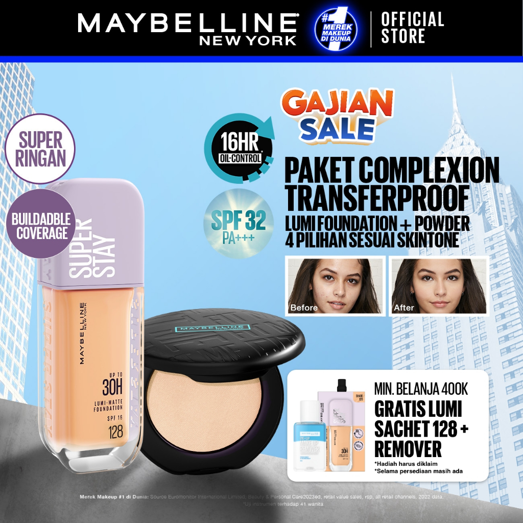 MAYBELLINE OFFICIAL Paket Makeup Superstay Lumi Foundation + Fit Me Compact Powder