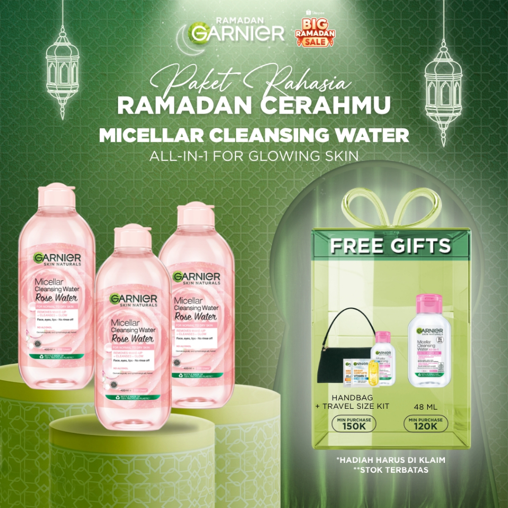 Terlaris [PAKET HEMAT ISI 3] GARNIER Micellar Water Rose Skincare 400ml Skincare Cleansing -