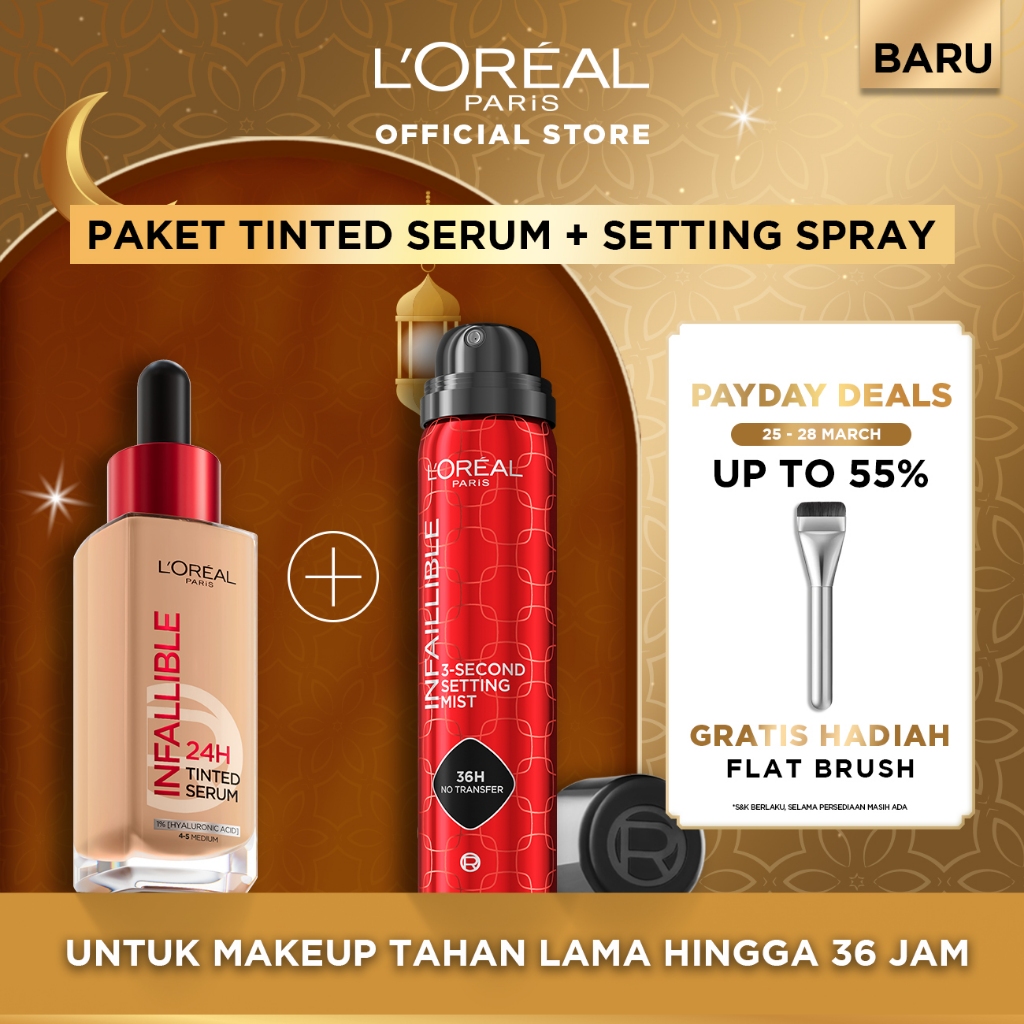 L'Oreal Paket Tinted Serum Foundation + Setting Mist |Memberikan Hasil Kulit Glowing dengan Flawless