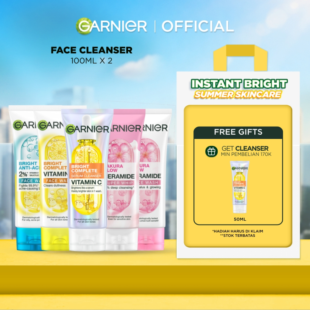 [GAJIAN SALE] GARNIER ISI 2  Facial Wash ALL VARIANT 100ML Vitamin C Ceramide Ani Acne Skincare Pemb