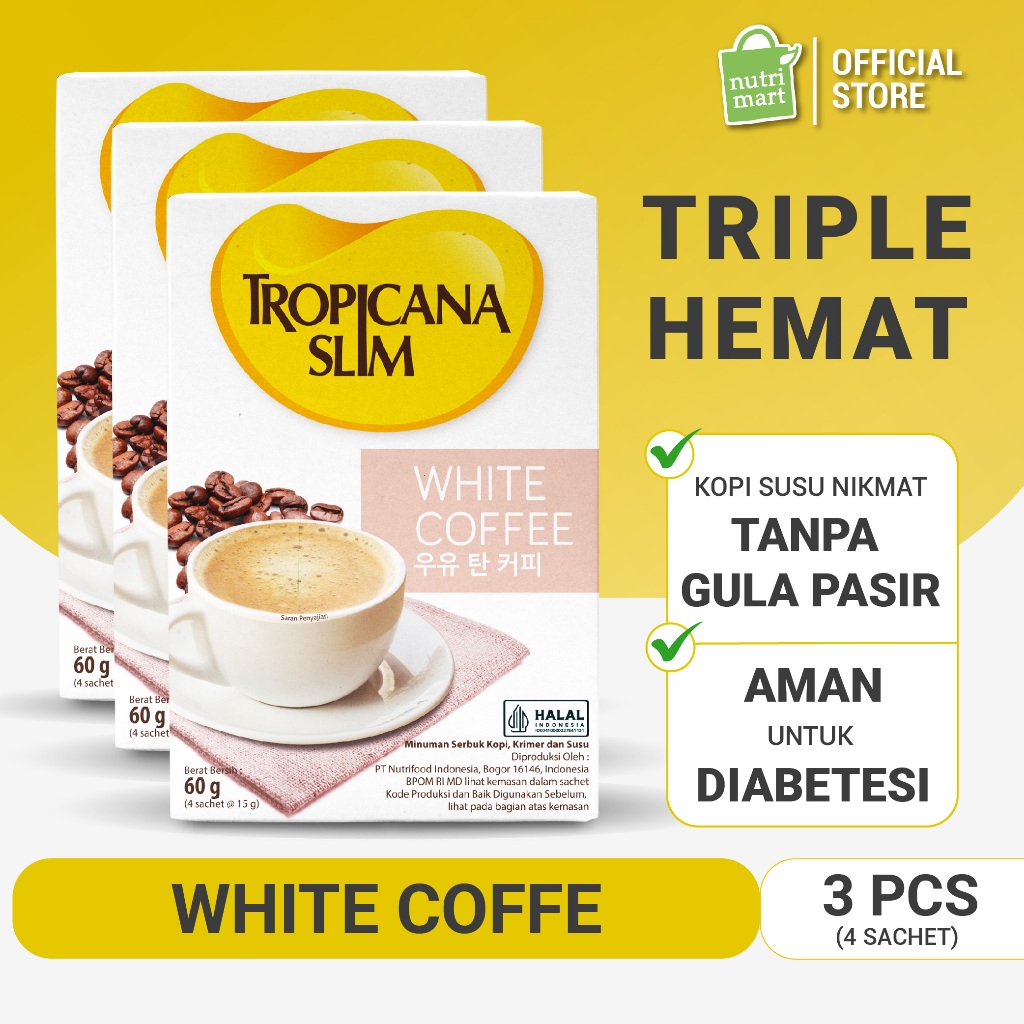 Triple Pack - Tropicana Slim White Coffee 4 Sch - Kopi Susu Nikmat Tanpa Gula Pasir