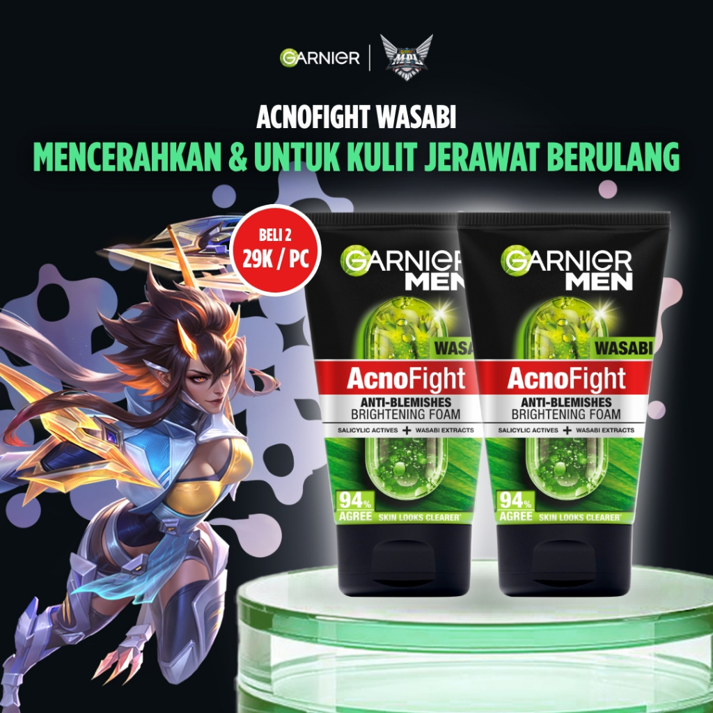 [PAKET HEMAT ISI 2] GARNIER Men Facial Wash Acno Fight Wasabi Anti-Bacteria Brightening Skincare 100