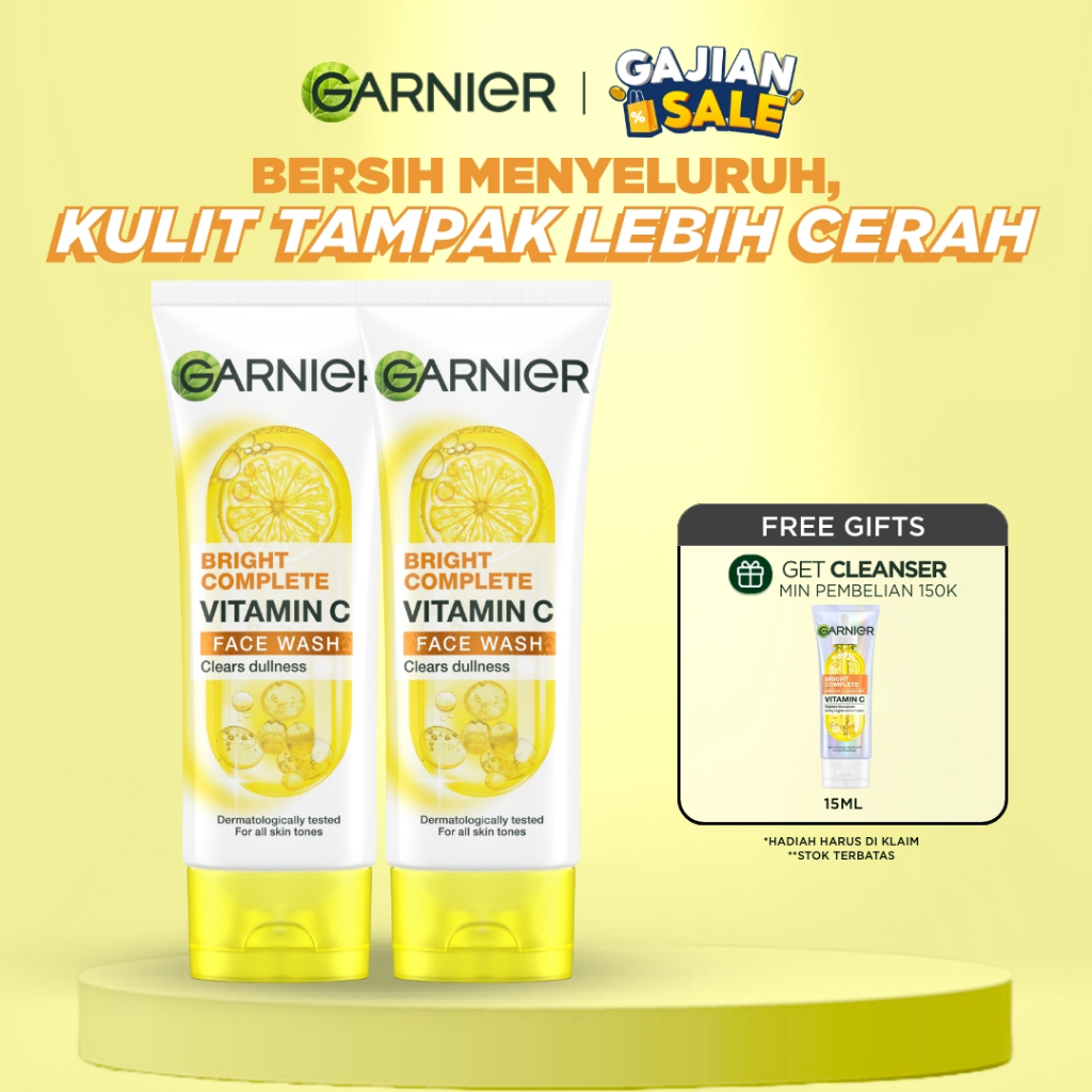 [PAKET HEMAT ISI 2] GARNIER Facial Wash Bright Complete Vitamin C Brightening Face Wash 100ml | Skin
