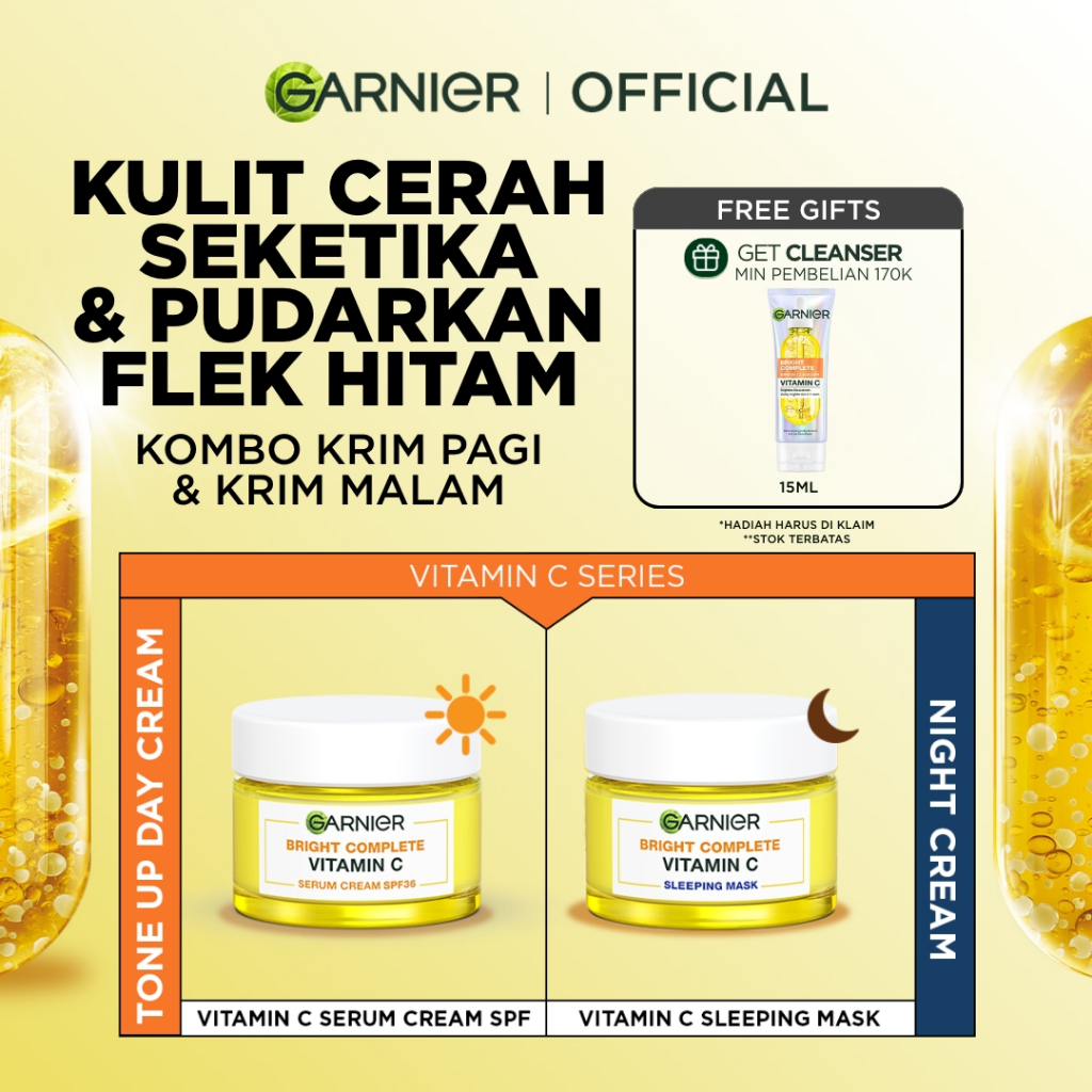 [HOT SALE] GARNIER Bright Complete Vitamin C Simple Set Day Cream & Night Cream 50 ml Krim Siang & K