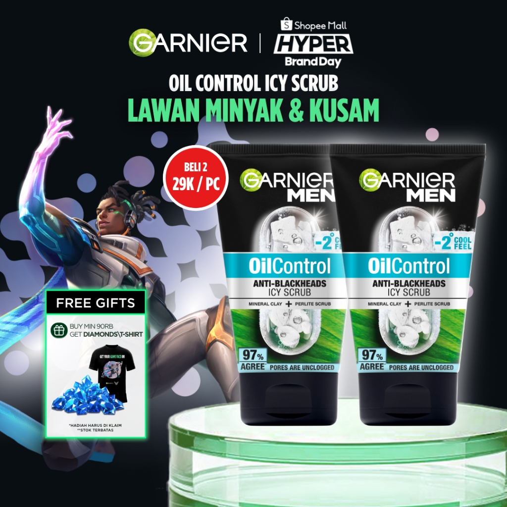 [PAKET HEMAT ISI 2] GARNIER Men Facial Wash Oil Control Anti Blackheads Brightening Icy Scrub Skinca