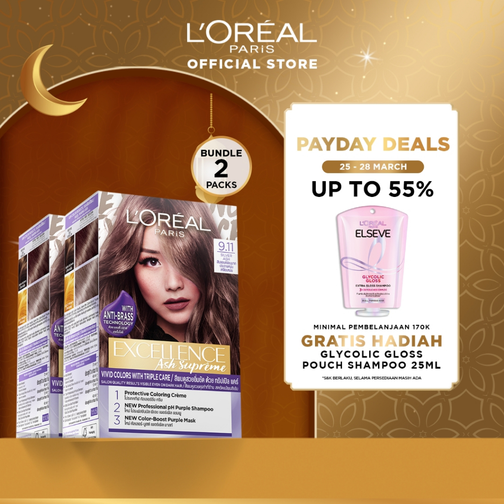 L'Oreal Paris Excellence Ash Supreme #9.11 Silver Ash Hair Color Twinpack (Cat Rambut L'Oreal)