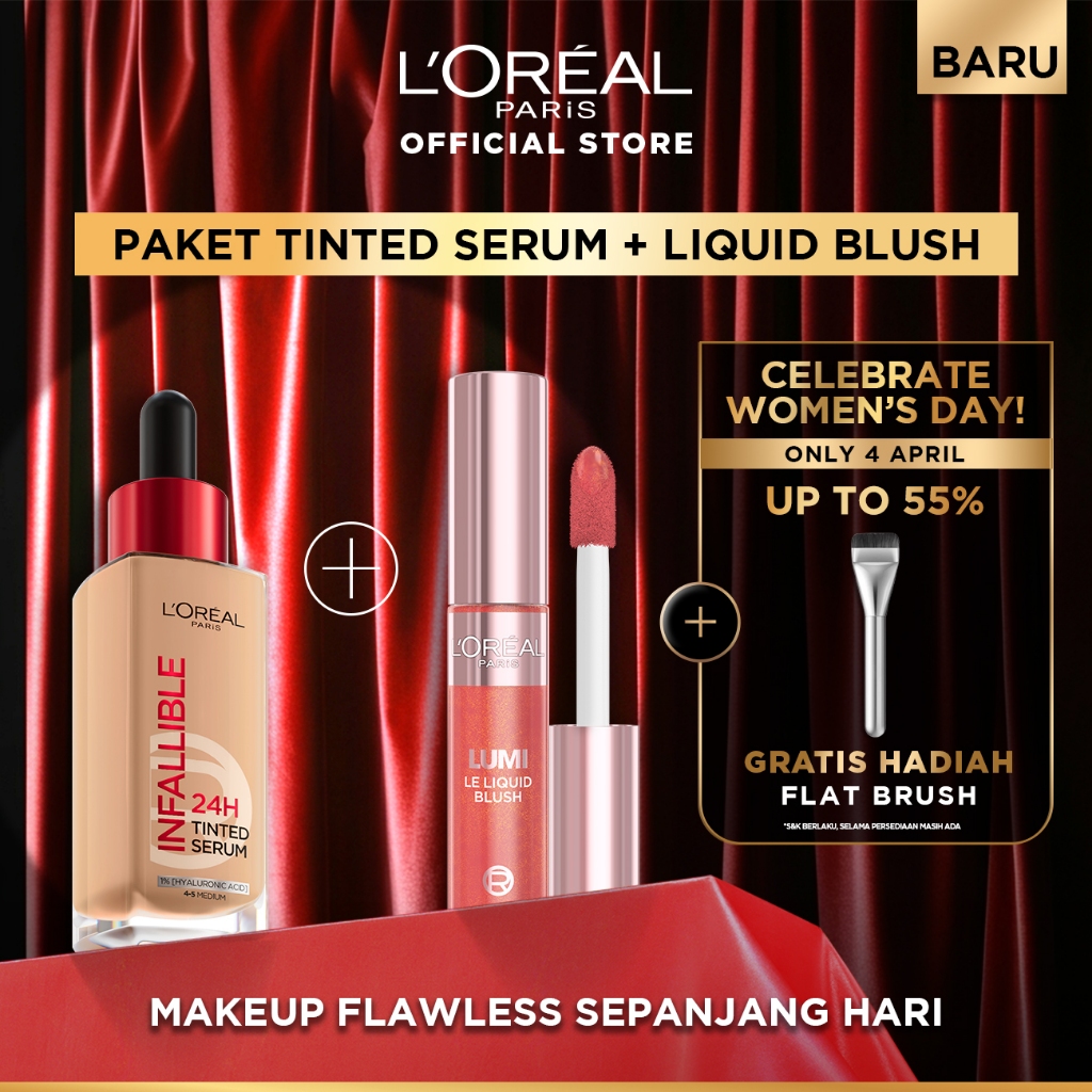 L'Oreal Paket Tinted Serum Foundation + Lumi Le Liquid Blush |Memberikan Hasil Kulit Glowing dengan 