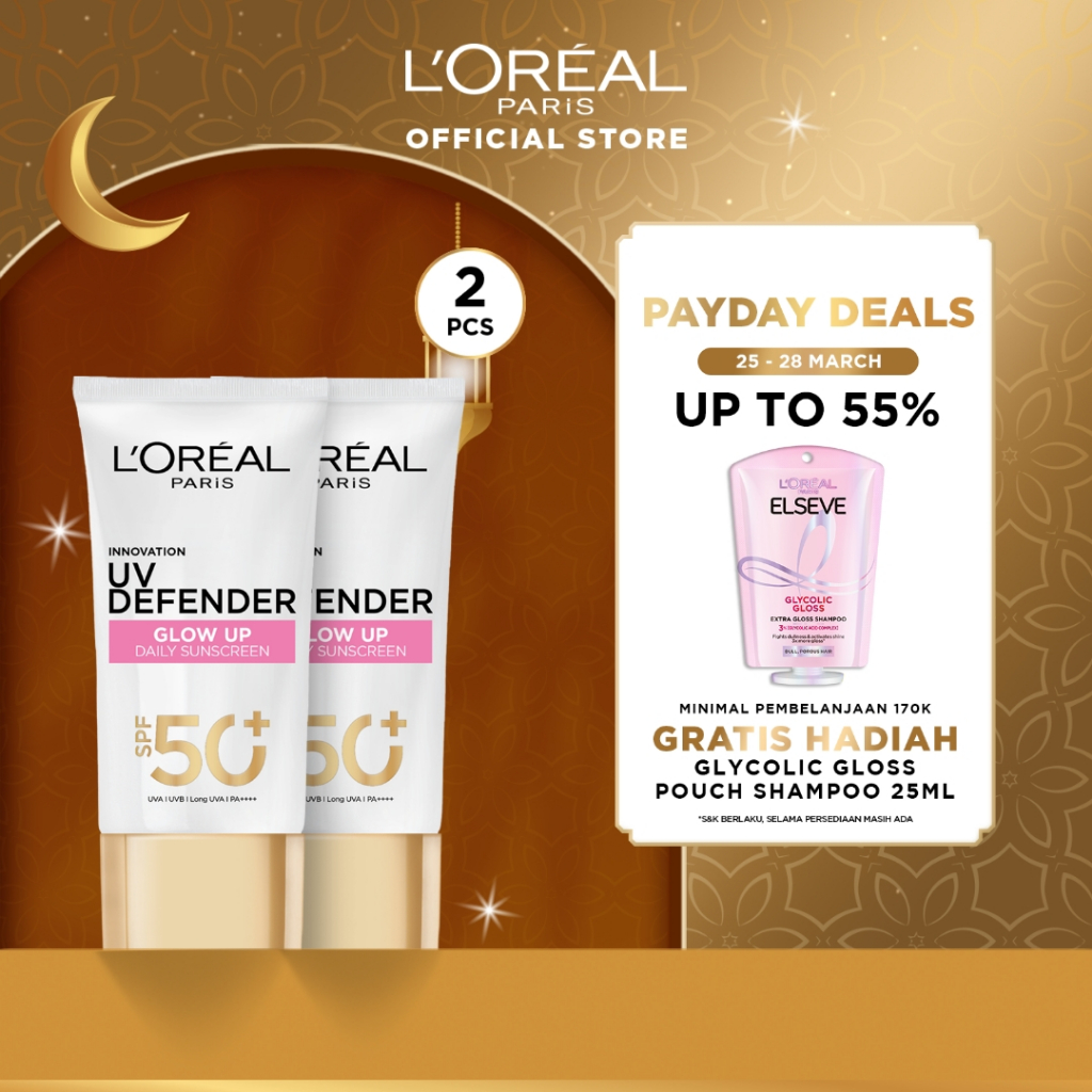 L'Oreal Paris UV Defender Serum Protector Sunscreen Glow Up SPF50+/PA++++ x2Pcs-Sunblock Loreal 50ml
