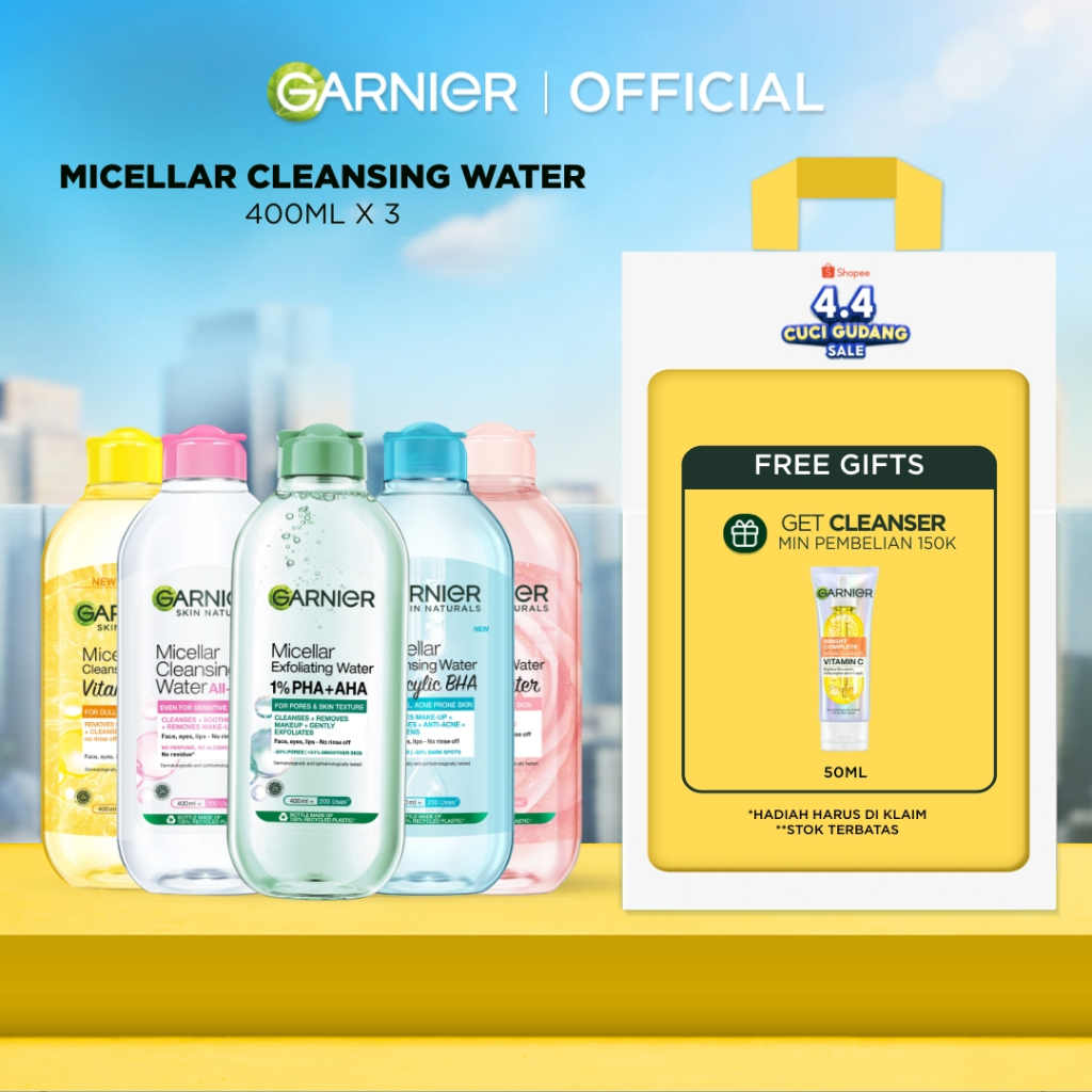 [PAKET HEMAT ISI 3] GARNIER Micellar Water 400ml ALL VARIANT Skincare Cleansing - Pembersih Wajah & 