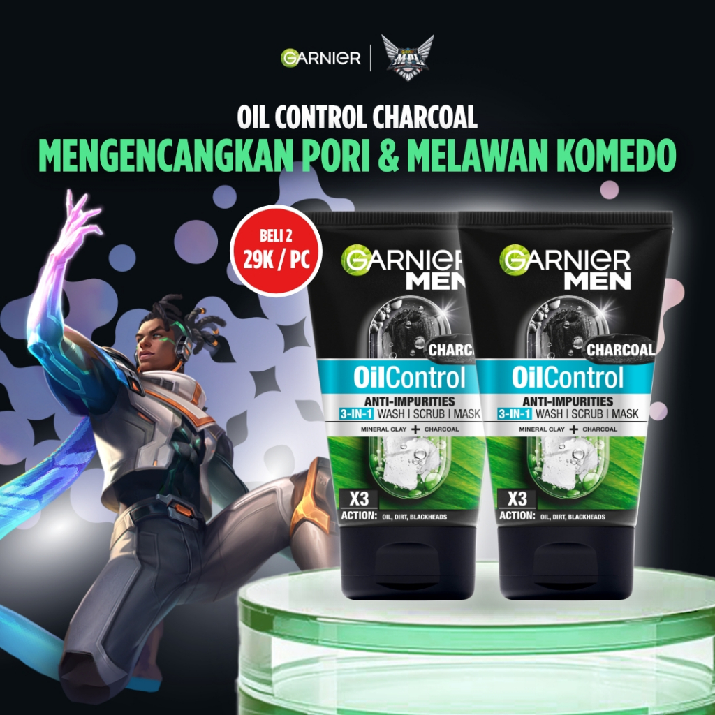 [PAKET HEMAT ISI 2] GARNIER Men Oil Control 3 In 1 Charcoal Foam Skincare 100ml Face Wash Sabun Cuci