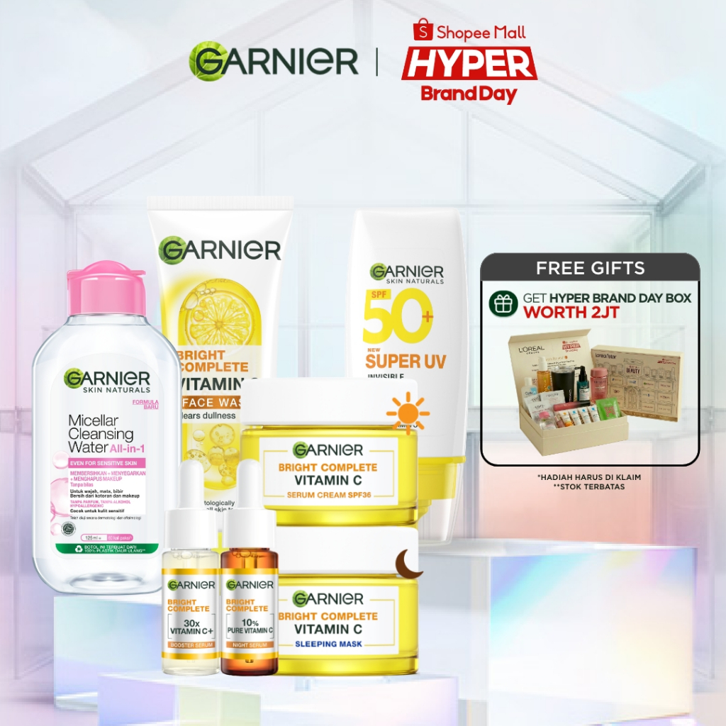 [PAKET HEMAT 7 PCS] GARNIER Paket Skincare 1 set lengkap Complete Kit Vitamin C Serum 15ml + Overnig