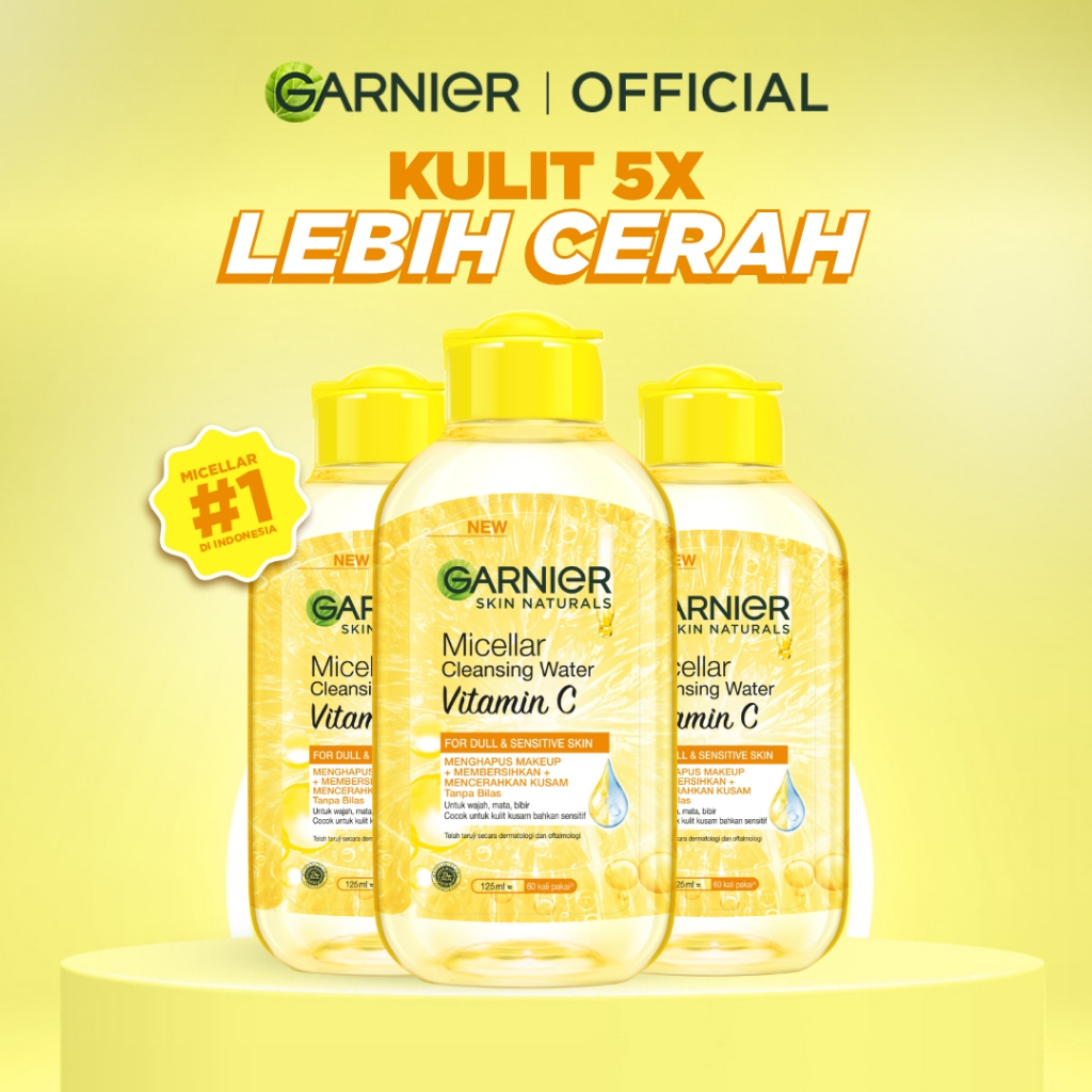 Garnier Micellar Water Vitamin C 125ml 3 pcs - Skincare Pembersih Wajah & Makeup Kulit Cerah